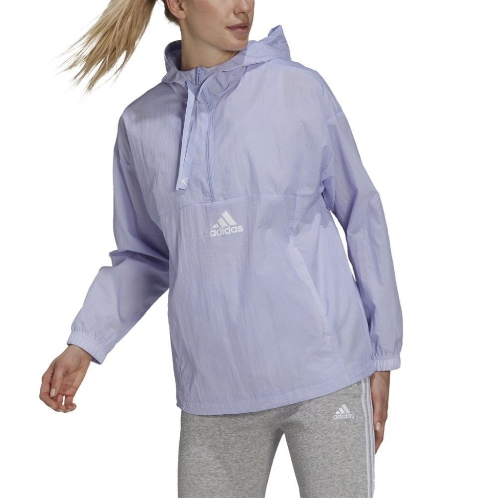 Adidas Women's Violet Purple Hooded Quarter Zip Windbreaker Size Small EUC
